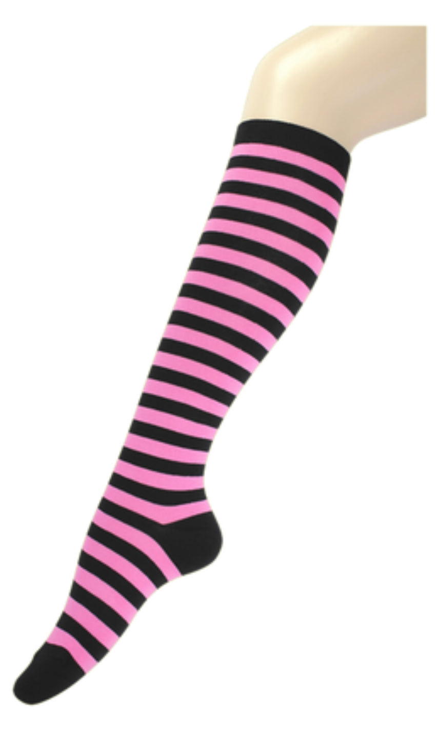 Women's Knee High socks pink and black stripe