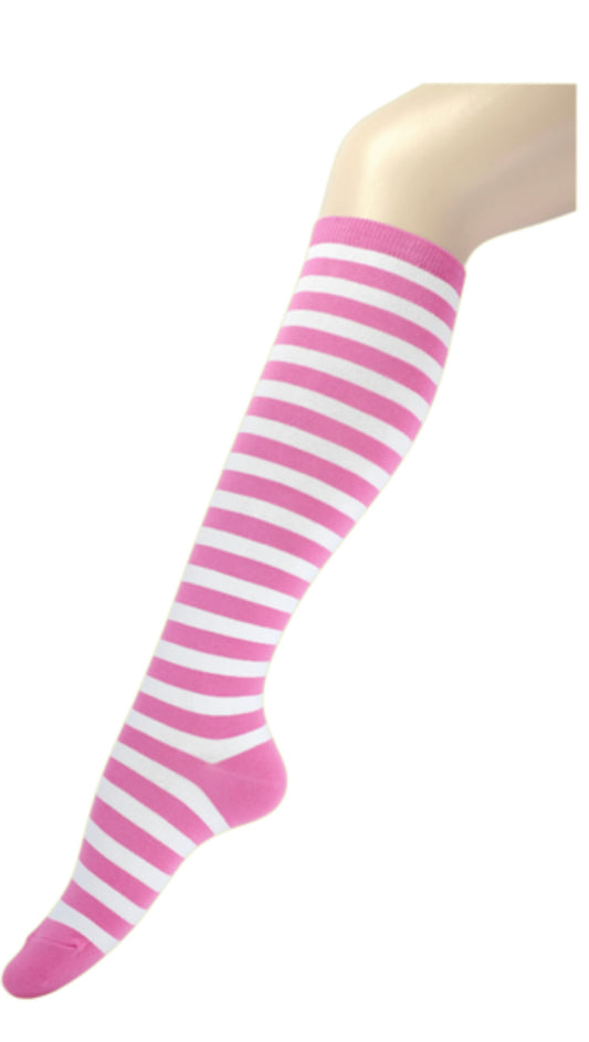Women's Knee High socks pink and white stripe