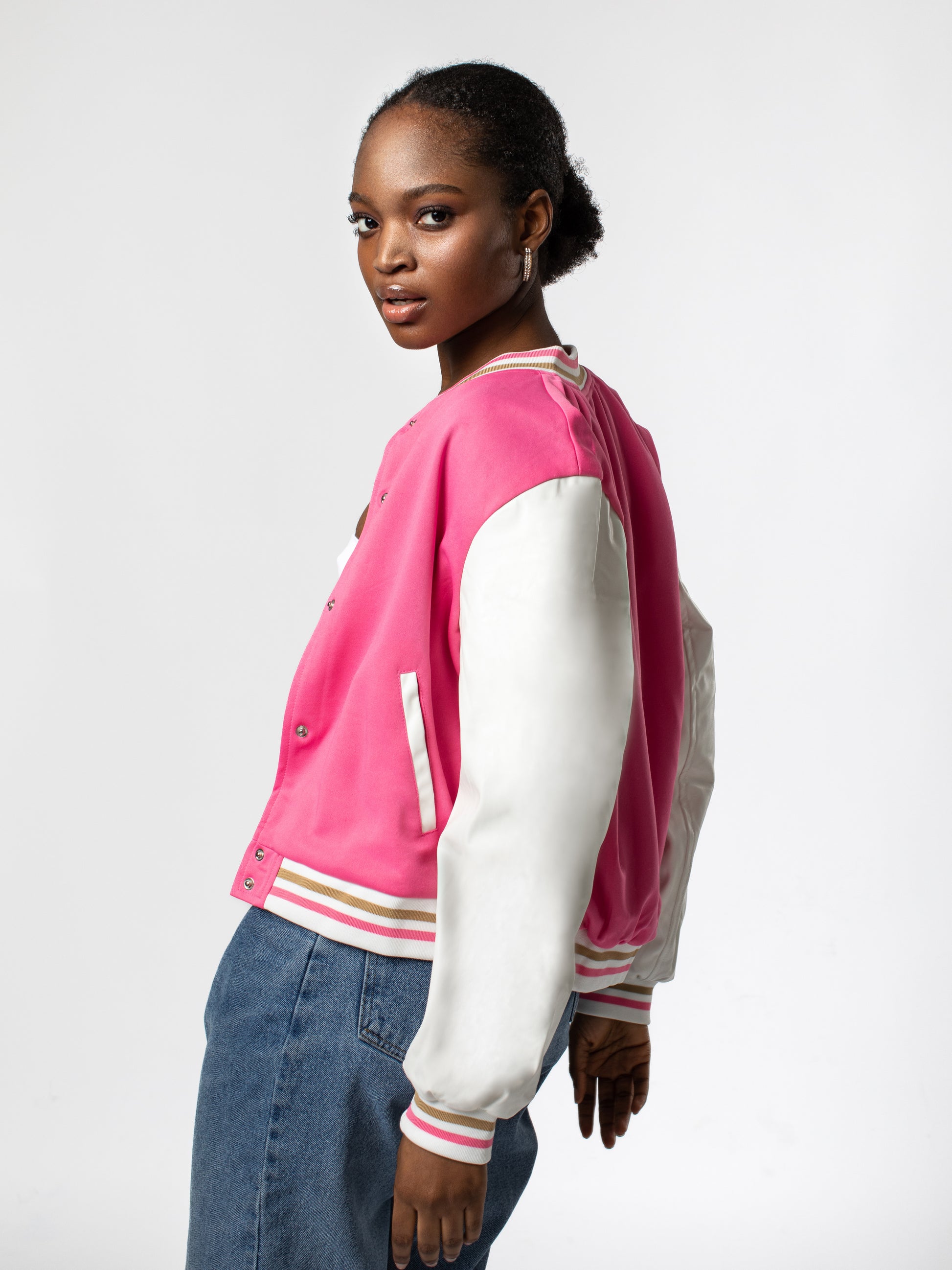 Pink-bomber-jacket-with-Faux-Leather-Sleeves